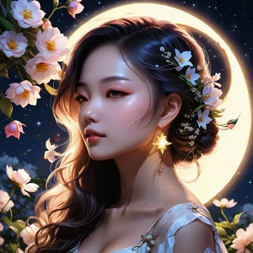 moonflower,jasmine blossom,night-blooming jasmine,diwata,fantasy portrait,flower fairy,rose flower illustration,kommuna,moonlit,moonlit night,gardenias,blue moon rose,persephone,girl in flowers,blossom,rosa 'the fairy,rose bloom,moonshining,huynh,faerie,Photography,General,Realistic