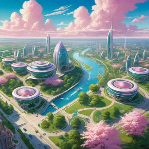 futuristic landscape,fantasy city,valerian,utopian,futuristic architecture,skyscraper town,sky city,pink city,fantasy world,aurora village,ancient city,city cities,metropolis,futuristic,shanghai disney,artificial island,cities,alien world,capital city,alien planet,Illustration,Realistic Fantasy,Realistic Fantasy 03