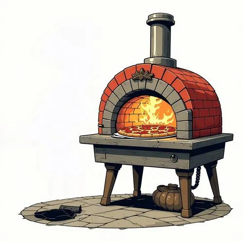 a drawing of a brick oven with a fire coming out,pizza oven,stone oven pizza,brick oven pizza,wood fired pizza,stone oven,cannon oven