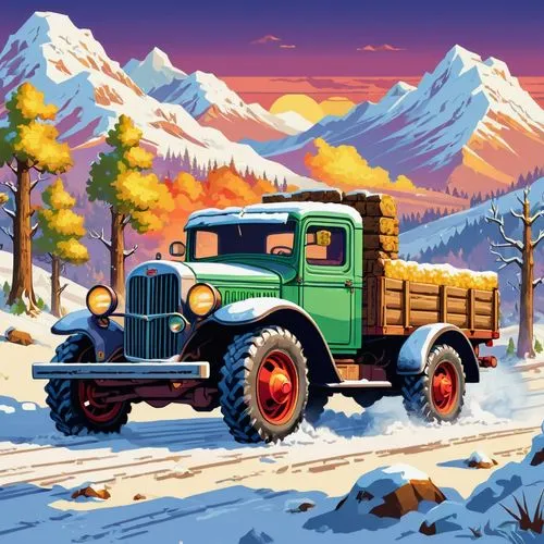 christmas truck,log truck,snow scene,logging truck,ford truck,christmas pick up truck,Unique,Pixel,Pixel 05