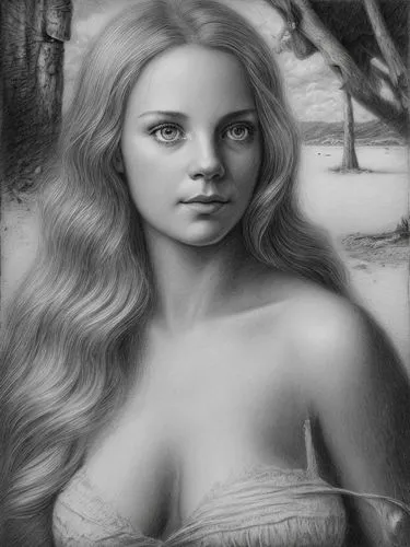 Impression in rough free-artistic pencil and charcoal style.,a drawing of a woman in the woods,dryads,dryad,margaery,fantasy portrait,elenore,naiad,Art sketch,Art sketch,Ultra Realistic