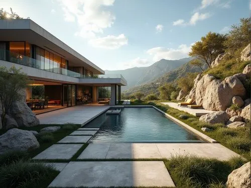 modern house,house in the mountains,luxury home,3d rendering,luxury property,dunes house,Photography,General,Realistic