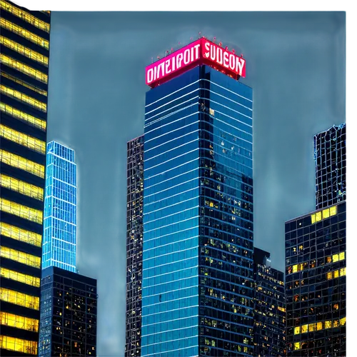 Cool photos, cityscape, nighttime, skyscraper, neon lights, reflections on glass, modern architecture, sleek lines, urban atmosphere, low-angle shot, dramatic lighting, cinematic composition, bokeh ef