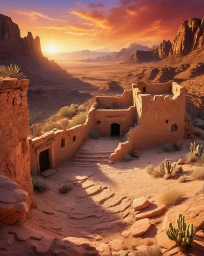 desert landscape,desert desert landscape,puebloans,acoma,southwestern,pueblo,nabatean,ancient house,pueblos,navajo,the desert,abiquiu,haddou,hopi,barsoom,semidesert,navaho,puebloan,ancient city,desert background,Conceptual Art,Fantasy,Fantasy 31