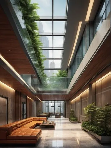 atriums,modern office,school design,streamwood,ryokan,daylighting,dojo,glass wall,renderings,3d rendering,ryokans,groundfloor,offices,atrium,skyways,sky space concept,penthouses,roof landscape,indoor,sky apartment,Illustration,American Style,American Style 03