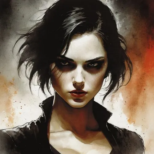 croft,vampire woman,lara,katniss,digital painting,black widow,gothic portrait,vampire lady,clementine,fantasy portrait,goth woman,world digital painting,moody portrait,harley,rosa ' amber cover,girl portrait,artemisia,black crow,dark portrait,jaya,Illustration,Paper based,Paper Based 18