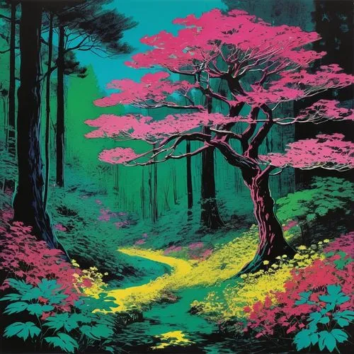 fairy forest,forest landscape,colorful tree of life,painted tree,enchanted forest,glow in the dark paint,Art,Artistic Painting,Artistic Painting 22