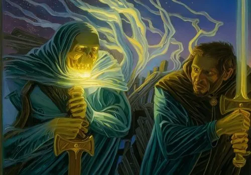 a painting of a knight holding the sword of a demon,thingol,glorfindel,dragonlance,noldor,visitation,malazan,Illustration,Realistic Fantasy,Realistic Fantasy 03