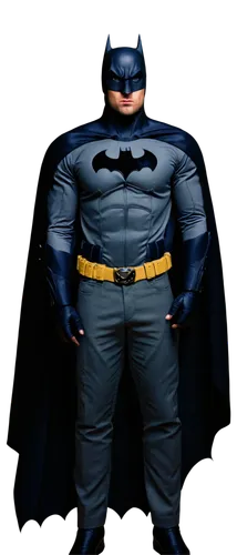 Muscular man, Batman, solo, (30yo), strong facial features, intense gaze, black cape, bat emblem, dark grey bodysuit, utility belt, dramatic pose, standing, heroic, low-key lighting, cinematic composi