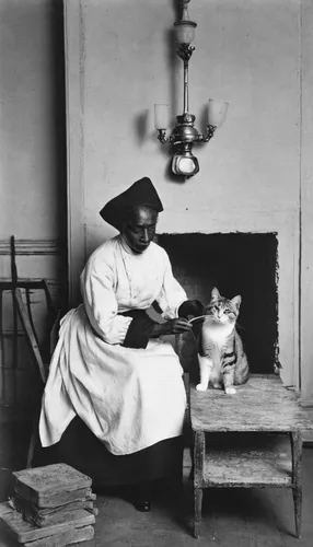 The Cook and the Cat, Théodule-Augustin Ribot,girl with dog,vintage cat,yogananda guru,yogananda,boy and dog,tassili n'ajjer,praying woman,vintage cats,woman praying,woman sitting,stieglitz,the french