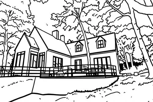 a house in the woods near the water,coloring pages,inking,coloring page,inks,houses clipart,pencilling,Design Sketch,Design Sketch,Rough Outline