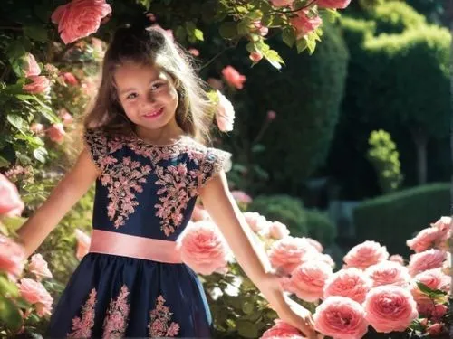 vestido infantil igual de princesa cor de rosa , holding her hands near roses and shrubbery,stoessel,girl in flowers,lily-rose melody depp,namie,hydrangea background,blumarine