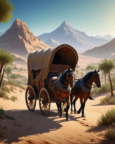 covered wagon,stagecoach,horse trailer,camel caravan,old wagon train,desert landscape,desert safari,desert desert landscape,desert racing,desert background,wild west,horse-drawn vehicle,caravan,horse and cart,ox cart,horse and buggy,horse drawn,horse carriage,arabian camel,horse-drawn,Illustration,Realistic Fantasy,Realistic Fantasy 25