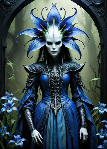 blue enchantress,widow flower,elven flower,blue rose,blue petals,blue flower,the snow queen,suit of the snow maiden,blue bonnet,fantasy art,blue chrysanthemum,the enchantress,fantasy portrait,moonflower,faery,borage family,blue flowers,faerie,blue snowflake,lobelia,Conceptual Art,Sci-Fi,Sci-Fi 02