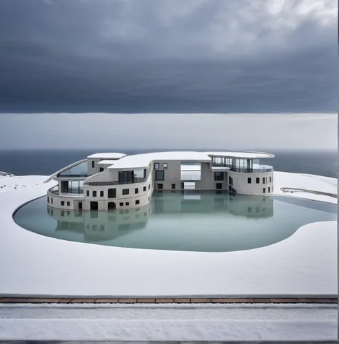 infinity swimming pool,dunes house,thermae,lago grey,house of the sea,aqua studio,thermal bath,pool house,winter house,ice hotel,the polar circle,snow roof,thermal spring,dug-out pool,salt farming,cub