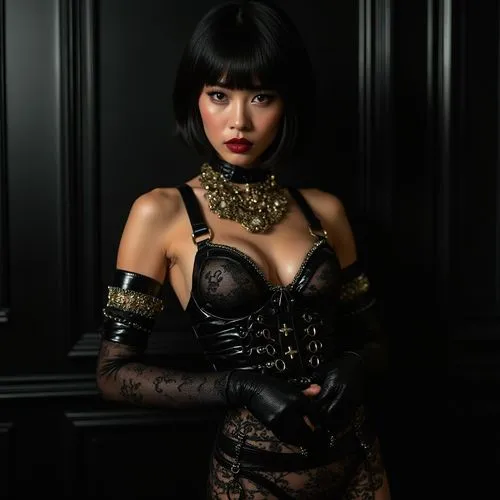 a woman in black lingerie and gloves posing,toshiko,xena,asian woman,yasuko,hiroko,yasumasa,Photography,Fashion Photography,Fashion Photography 03