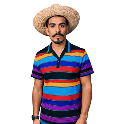 Mexican man, traditional clothing, vibrant colors, embroidered shirt, sombrero hat, thick mustache, dark skin, bright eyes, strong jawline, colorful serape, standing proudly, festive atmosphere, warm 