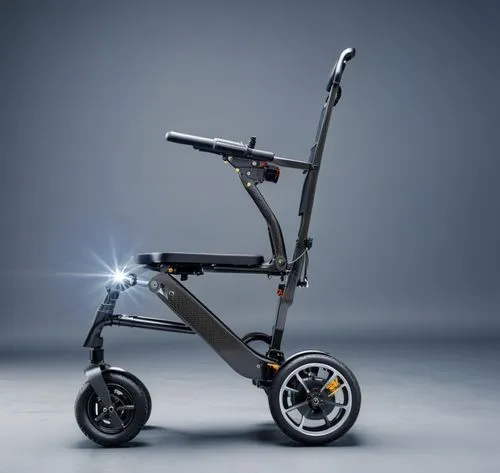 碳纤维电动轮椅车
,a three wheeled, black scooter with wheels and lights,electric scooter,pushchair,stroller,trikke,electric mobility,cybex,Photography,General,Realistic