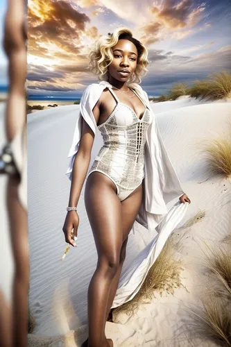 digital compositing,image manipulation,white sand,photo manipulation,african american woman,african woman,photoshop manipulation,retouching,the sea maid,image editing,black woman,photomanipulation,photomontage,fantasy woman,warrior woman,lady honor,plus-size model,brandy,aphrodite,nigeria woman