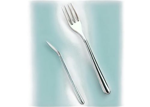 Fork, stainless steel, shiny surface, three prongs, ergonomic handle, rounded tip, slight reflection, close-up shot, 45-degree angle, softbox lighting, high contrast, detailed texture, realistic rende