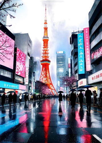 tokyo ¡¡,tokyo,beautiful japan,japan landscape,shinjuku,shibuya crossing,japanese umbrellas,tokyo city,japan's three great night views,shibuya,japan,japanese umbrella,japanese background,tokyo tower,asakusa,colorful city,japanese sakura background,japan place,japanese culture,osaka,Illustration,Realistic Fantasy,Realistic Fantasy 43