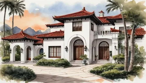 asian architecture,peranakan,houses clipart,hacienda,palmilla,filipiniana,peranakans,iolani,leprosarium,istana,angsana,white temple,javanese traditional house,traditional house,bahay,mansions,luxury home,exterior decoration,luxury property,kapiolani,Illustration,Paper based,Paper Based 30