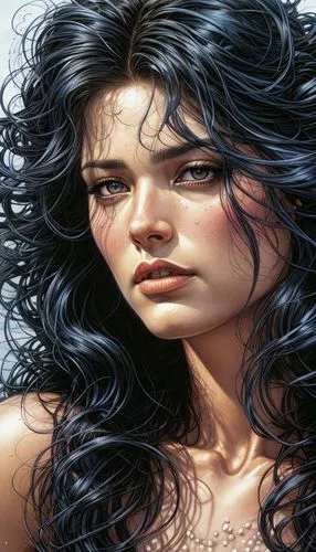 heroic fantasy,the enchantress,fantasy portrait,mystical portrait of a girl,fantasy woman,fantasy art,artemisia,sorceress,the wind from the sea,young woman,color pencils,girl portrait,woman thinking,head woman,siren,colour pencils,girl on the river,woman face,woman portrait,medusa