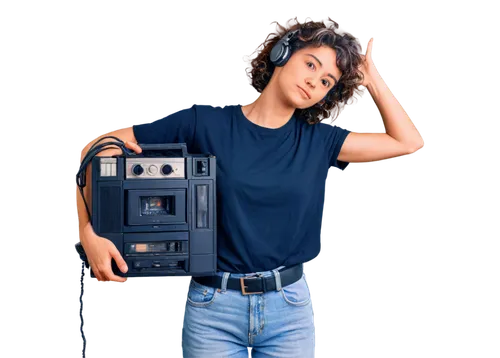 tricorder,microcassette,musicassette,boombox,boomboxes,ghetto blaster,audiocassette,retro woman,retro girl,programadora,diskette,radio cassette,revox,radio control,boom box,rolleiflex,amiga,radio device,disk jockey,girl in overalls,Art,Classical Oil Painting,Classical Oil Painting 11