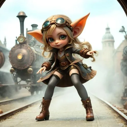 CUTE GIRL STEAMPUNK FANTASY,CUTE GIRL STEAMPUNK FANTASY,steampunk,dwarika,trainman,royo,tristana,gnomon