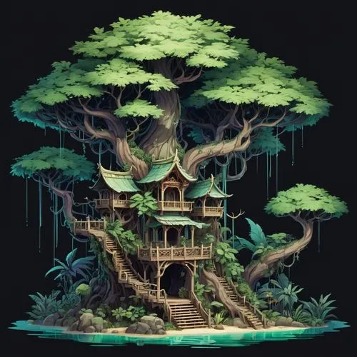 tree house,treehouse,treehouses,fairy house,tree house hotel,bonsai,Illustration,Abstract Fantasy,Abstract Fantasy 11