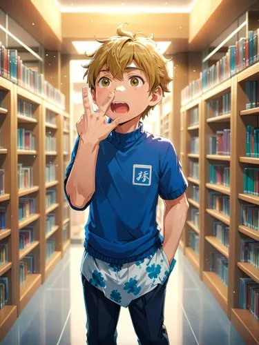 悟空,an anime boy standing in the middle of a bookcase,itaru,futoshi,masayoshi,hikikomori,miyaji,kinokuniya,Anime,Anime,Realistic