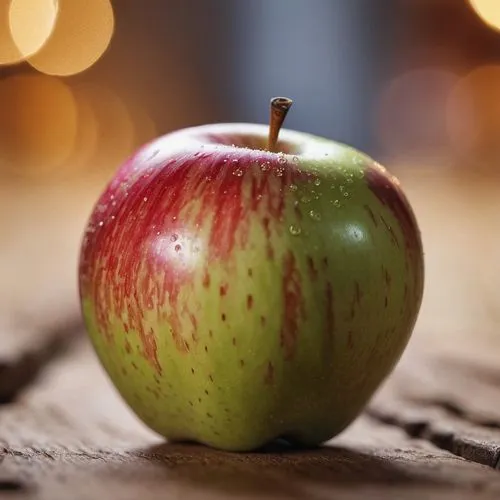 apple,an apple sits on top of a wooden table,golden apple,ripe apple,manzana,applebome,apple core,jew apple,Photography,General,Commercial