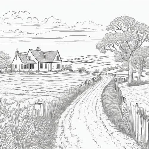 farmhouses,ludgrove,ploughlands,cottages,ditchling,farmstead,Illustration,Black and White,Black and White 04