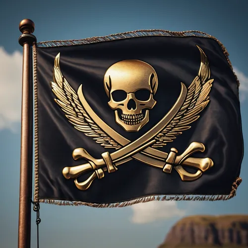 design modern and trendy rendition of a traditional pirate flag, with a dark-toned color palette and uniquely incorporate shotguns into the design
include ducks, if it fits naturally with the overall 