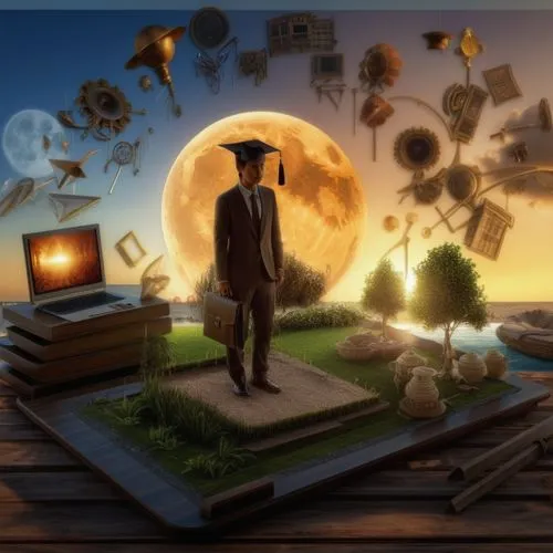 sci fiction illustration,world digital painting,astronomer,book wallpaper,silhouette art,virtual world,art background,imagination,fantasy picture,3d render,man with a computer,storybook,game illustrat