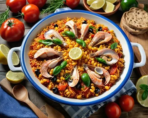 paella,arroz a la valenciana,arroz con pollo,spanish rice,arroz con gandules,spiced rice,kabsa,saffron rice,couscous,arborio rice,rice with seafood,jambalaya,arroz a la cubana,menemen,orzo,jollof rice,mediterranean cuisine,risotto,pilaf,khichdi,Photography,General,Realistic