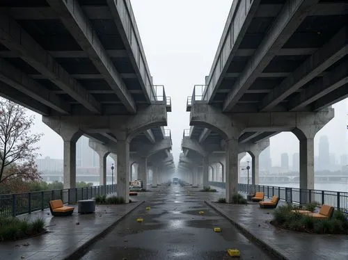 overpass,skybridge,under the bridge,underpass,overpassed,walkway,underpasses,overpasses,skyways,highway bridge,rainy,rainy day,skywalks,bridge,foggy day,overbridge,urban landscape,bellevue,skytrain,heavy rain