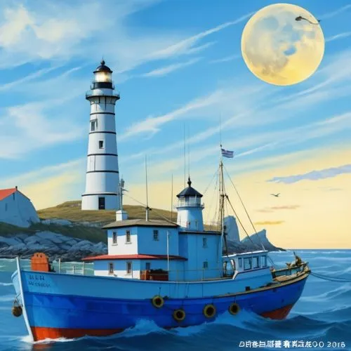 lighthouses,lighthouse,electric lighthouse,fishing boat,fishing vessel,schoolship,Conceptual Art,Daily,Daily 03