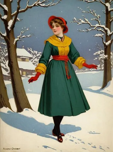 retro christmas girl,retro christmas lady,christmas woman,christmas vintage,suit of the snow maiden,vintage christmas card,winter dress,folk costume,vintage illustration,vintage christmas,christmas messenger,snow scene,folk costumes,pin up christmas girl,christmas pin up girl,1940 women,winter clothing,vintage women,woman walking,vintage woman,Art,Classical Oil Painting,Classical Oil Painting 14