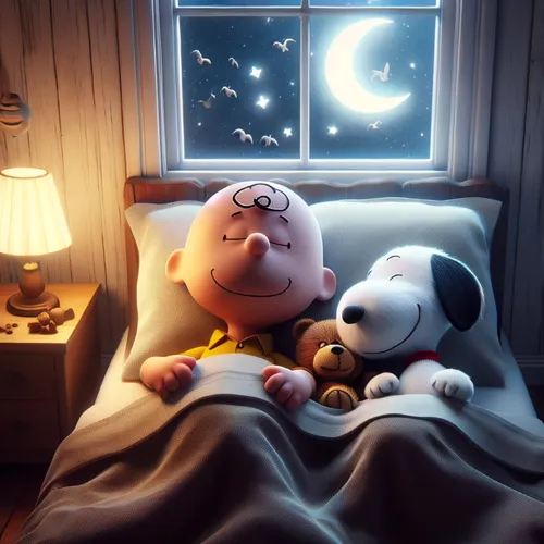 snoopy,cuddly toys,cute cartoon image,stargazing,dream world,plush toys,dreaming,good night,soft toys,peanuts,bedtime,romantic night,night image,sleep,dreams,the moon and the stars,3d render,cg artwor