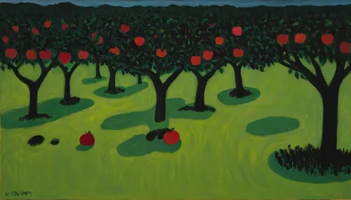 fruit trees,apple trees,fruit fields,orchards,red apples,fruit tree,tree grove,watermelon painting,orchard,apple orchard,olive grove,strawberry tree,cherry trees,apple tree,chestnut tree with red flowers,red mulberry,grove of trees,apple plantation,frutti di bosco,row of trees,Art,Artistic Painting,Artistic Painting 09