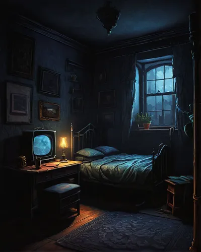 the little girl's room,a dark room,abandoned room,penumbra,bedroom,boy's room picture,evening atmosphere,sleeping room,children's bedroom,dandelion hall,one room,danish room,victorian,room,blue room,cold room,game illustration,ornate room,nightstand,rooms,Conceptual Art,Sci-Fi,Sci-Fi 05