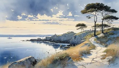 coastal landscape,sea landscape,landscape with sea,beach landscape,colwell,lambrook,watercolor blue,bretagne,watercolor,watercolorist,seascape,helford,heighton,coville,jeanneney,watercolour,salminen,paysage,coastline,watercolourist,Conceptual Art,Sci-Fi,Sci-Fi 24