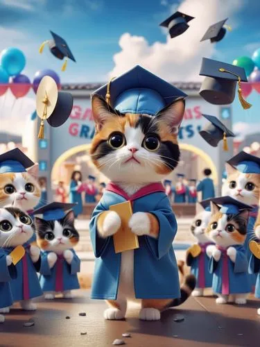 可愛的三花貓畢業,a group of cats standing next to each other,graduate,graduados,graduation day,graduation,graduates,alberty,Photography,General,Realistic