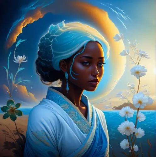 oshun,allura,afrofuturism,katara,teferi,baoshun,Illustration,Realistic Fantasy,Realistic Fantasy 25