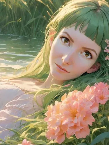 lily of the field,verdant,lilly of the valley,hidari,rusalka,green summer,Digital Art,Anime