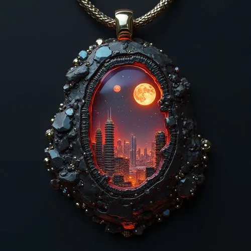 red heart medallion,chicago skyline,city skyline,metropolis,sauron,red heart medallion in hand,Conceptual Art,Sci-Fi,Sci-Fi 26