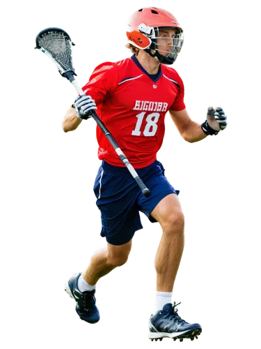 lacrosse player, athletic young man, muscular arms, helmet, goggles, mouthguard, stick, ball, dynamic pose, running, jumping, throwing, catching, sweaty uniform, sporty shoes, grass field, sunny day, 