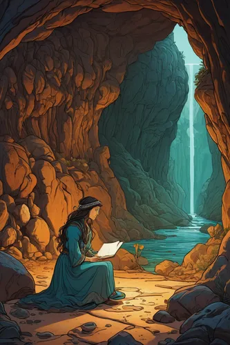 woman at the well,sea cave,blue cave,cave,cave on the water,pit cave,sea caves,cave tour,blue caves,chasm,wishing well,ice cave,the blue caves,glacier cave,empty tomb,cave church,lava cave,cave girl,exploration,cliff dwelling,Illustration,Retro,Retro 11