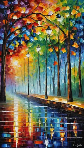 oil painting on canvas,colorful tree of life,art painting,psychedelic art,colorful light,tree grove,glass painting,oil painting,harmony of color,colorful background,mushroom landscape,forest landscape,boho art,post impressionist,forest of dreams,tree canopy,acrylic paints,color fields,splendid colors,autumn landscape,Illustration,Abstract Fantasy,Abstract Fantasy 07